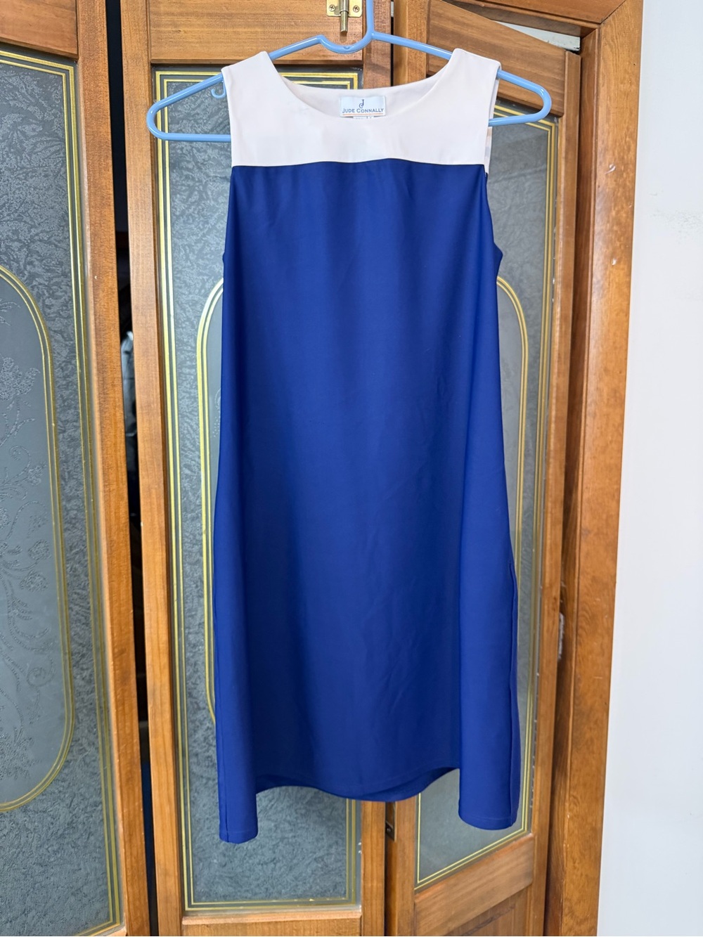 Jude Connally Ladies Navy and Cream A-Line Shift Dress, EUC